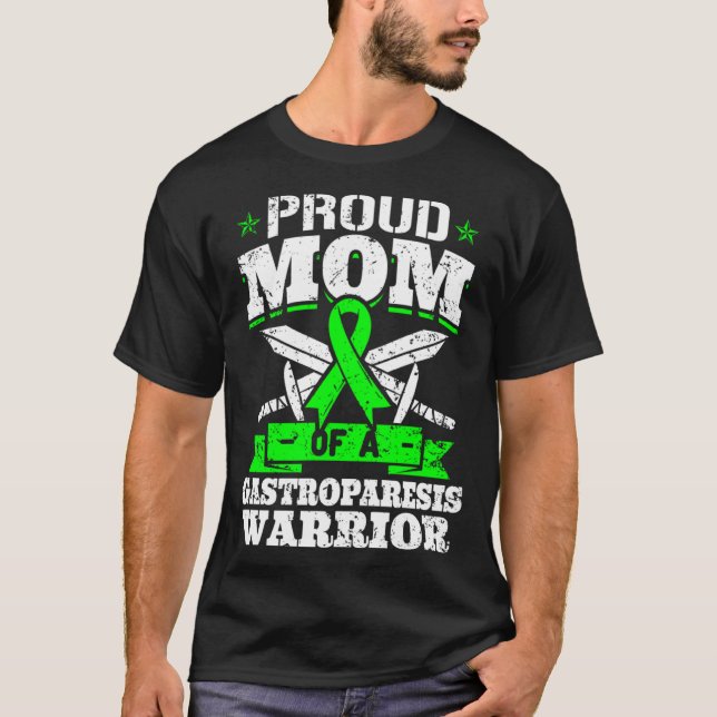Proud Mom Of A Gastroparesis Warrior Awareness Rib T-Shirt (Front)