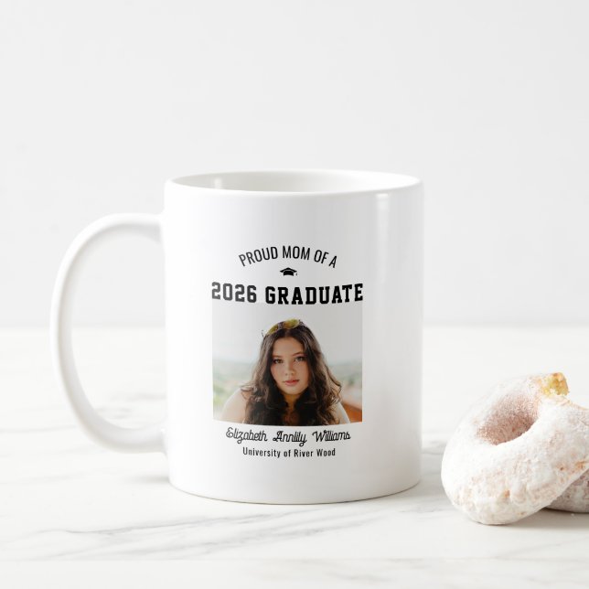 Proud Mom Senior Custom Year Graduate Photo Parent Coffee Mug (With Donut)