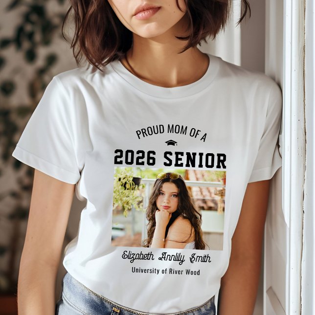 Proud Mom Senior Custom Year Graduate Photo Parent T-Shirt (Creator Uploaded)