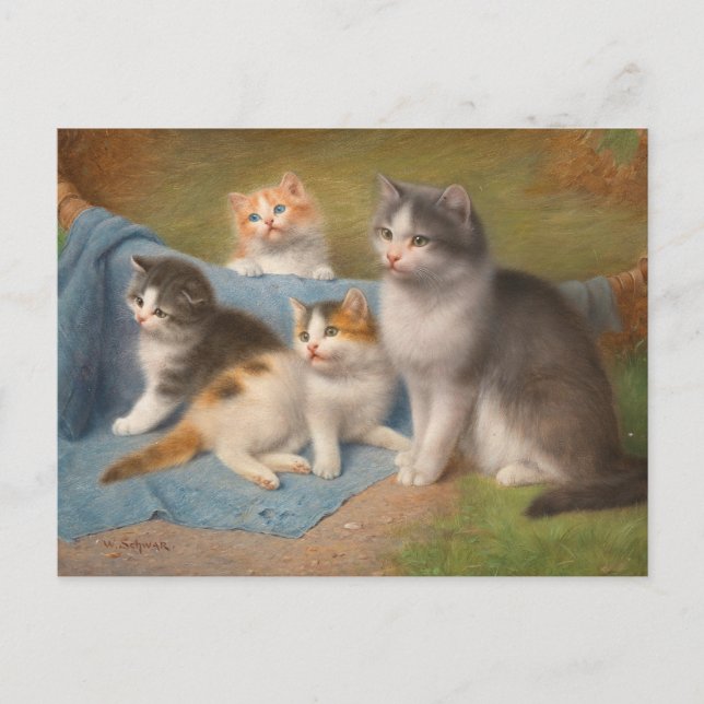 Proud Mother Cat Wilhelm Schwar Art Postcard (Front)