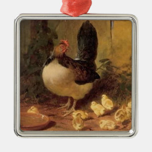 Proud Mother Hen and Her Chicks (Baby Chickens) Metal Tree Decoration