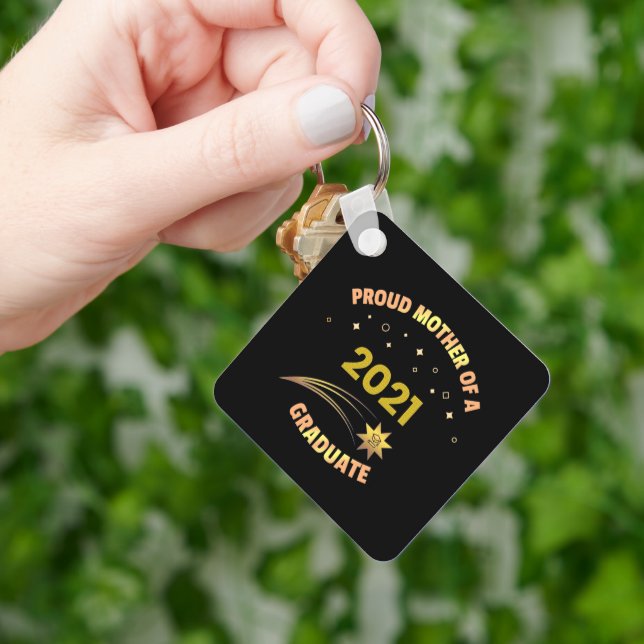 Proud Mother Of A Graduate Black Gold Modern Key Ring (Hand)