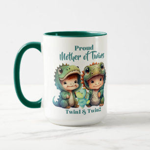 Proud Mother of Twins Boys Dinosaur Costumes Green Mug