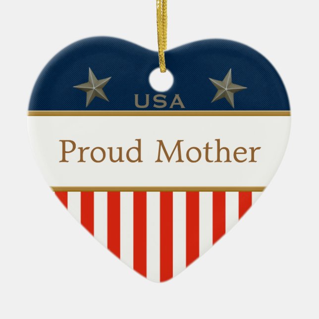 Proud Mother USA Patriotic Photo Heart Ornament (Front)