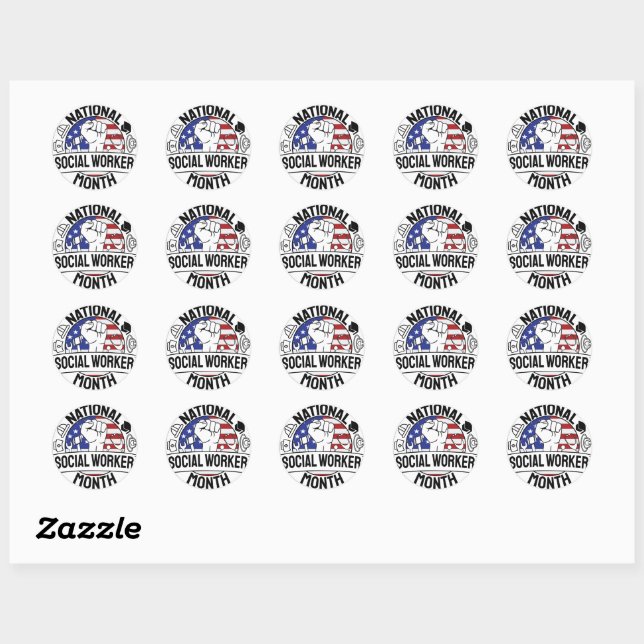 Proud Motivating National Social worker Month US Classic Round Sticker (Sheet)