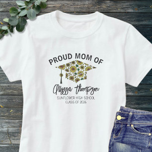 Proud Mum 2026 Graduate Name Floral Graduation Cap T-Shirt