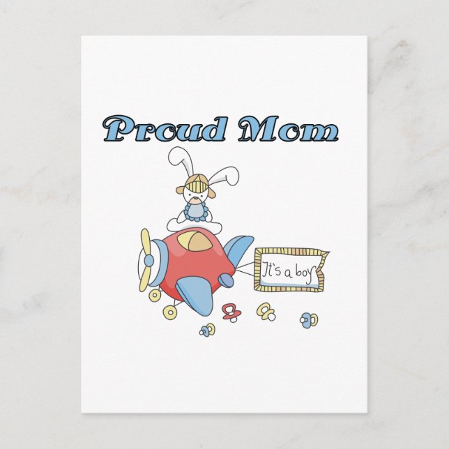 Proud Mum-Aeroplane It's a Boy tshirts and gifts Announcement Postcard (Front)