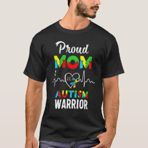 Proud Mum Autism Warrior Puzzle Heartbeat Ribbon A T-Shirt