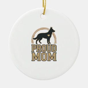 Proud Mum Dog Silhouette Vintage Vector Design_1 Ceramic Tree Decoration