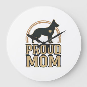 Proud Mum Dog Silhouette Vintage Vector Design_1 Large Clock