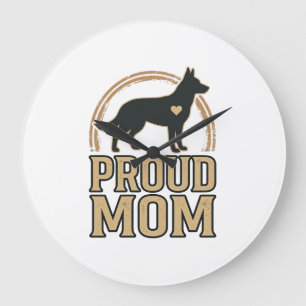 Proud Mum Dog Silhouette Vintage Vector Design_1 Large Clock