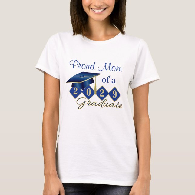 Proud Mum Graduation Blue & Gold T-Shirt (Front)