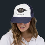 Proud Mum Graduation Name Trucker Hat<br><div class="desc">Trendy Black and Gold Graduation Proud Mum of the Graduate trucker hat Featuring Graduate Cap and stylish elegant calligraphy script in gold metallic faux foil. Very Classy, unisex, you can change the word "mum" into dad, grandma, grandpa, bro, sis, and select male, female or kids size. The hat are customisable...</div>
