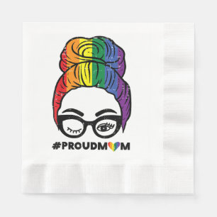 Proud Mum Messy Hair Bun LGBTQ Rainbow Flag Gay Pr Napkin
