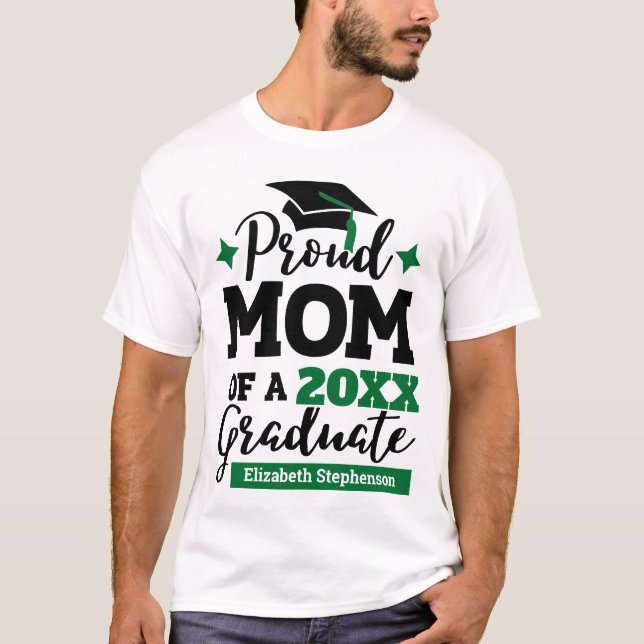 Proud Mum of 2023 graduate black green cap tassel  T-Shirt (Front)