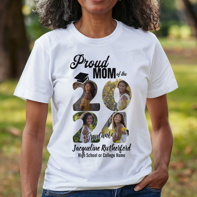 Proud Mum of 2024 Graduate Custom Photo Collage T-Shirt (Creator Uploaded)