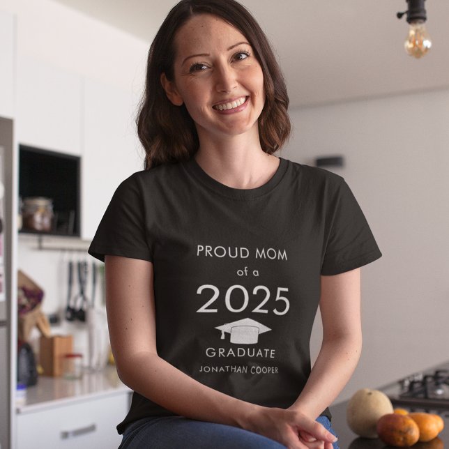 Proud Mum of 2025 Graduate Cap White Text T-Shirt (Creator Uploaded)