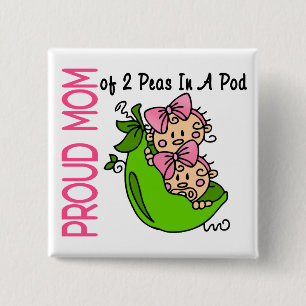 Proud Mum Of 2 Peas In A Pod (Girls) 15 Cm Square Badge