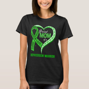 Proud Mum Of A Depression Warrior Ribbon Heart T-Shirt