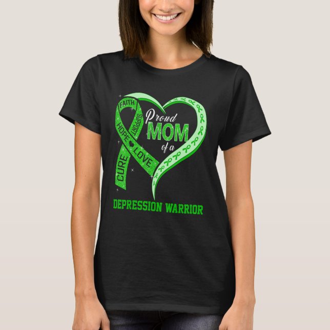 Proud Mum Of A Depression Warrior Ribbon Heart T-Shirt (Front)