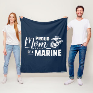 Proud Mum of a Marine - White Fleece Blanket