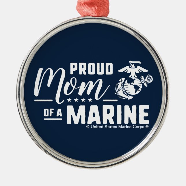 Proud Mum of a Marine - White Metal Tree Decoration (Front)