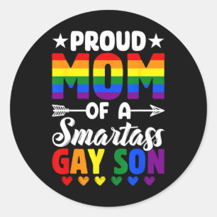 Proud Mum Of A Smart Gay Son Lgbtq Pride Flag Moth Classic Round Sticker
