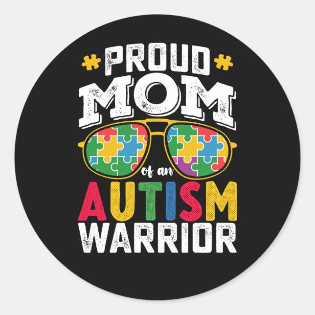 Proud Mum Of An Autism Warrior Family Classic Round Sticker (Front)