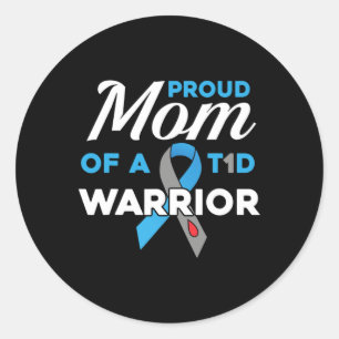Proud Mum Of Diabetes Warrior T1D Awareness Type 1 Classic Round Sticker