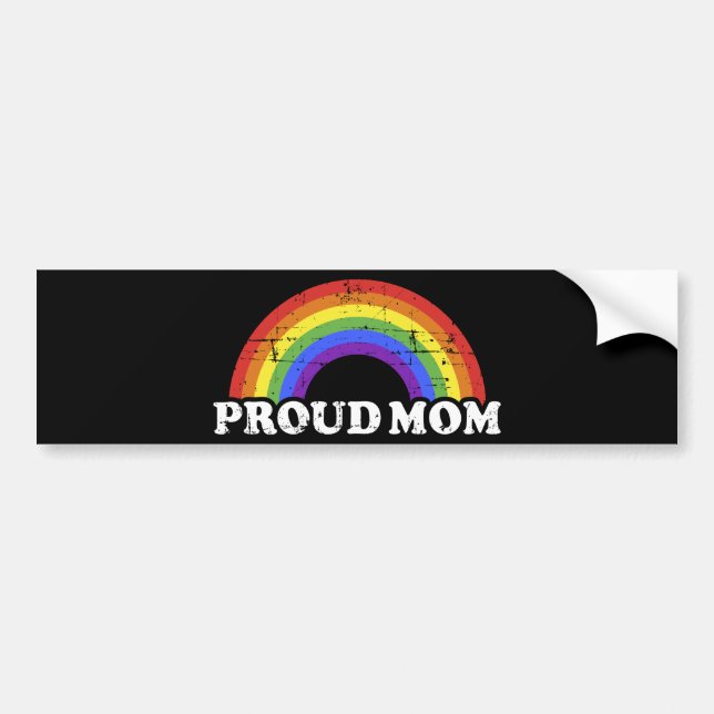 Proud mum of gay or lesbian son daughter rainbow bumper sticker (Front)