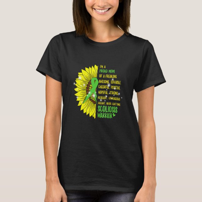 Proud Mum Of Scoliosis Warrior Awareness Month Sun T-Shirt (Front)