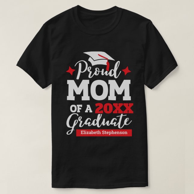 Proud Mum of the graduate red & white T-Shirt (Design Front)