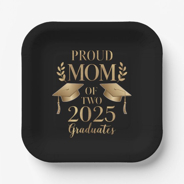 Proud Mum of Two 2025 Graduates Graduate Twins Paper Plate (Front)
