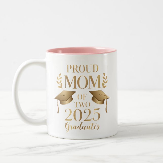 Proud Mum of Two 2025 Graduates Graduate Twins Two-Tone Coffee Mug (Left)