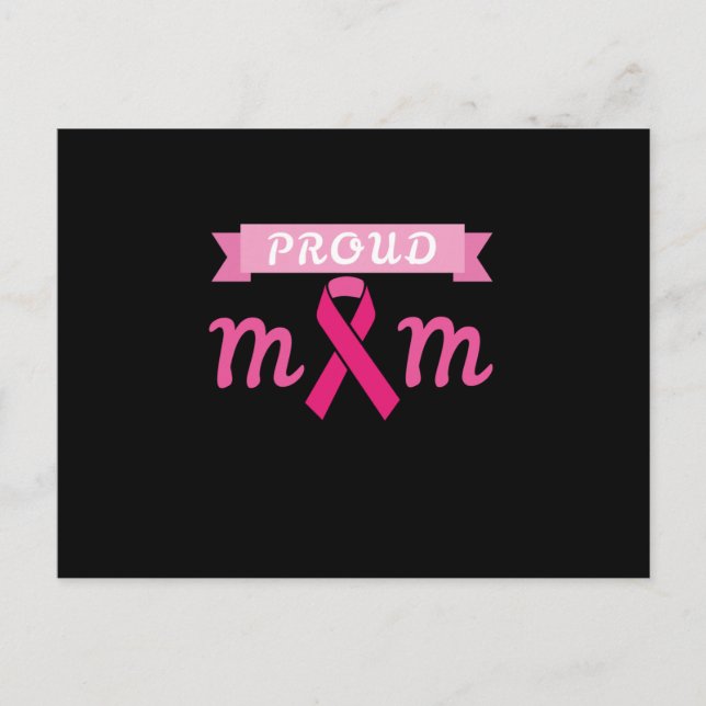 Proud Mum Pink Ribbon Breast Cancer Awareness Announcement Postcard (Front)