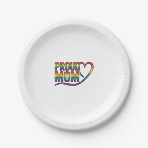 Proud Mum Rainbow Heart Vintage Engraving Design_1 Paper Plate