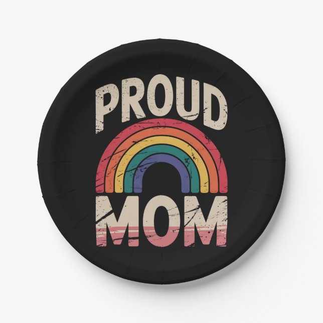 Proud Mum Rainbow LGBTQ Gay Pride Ally Paper Plate (Front)