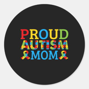 Proud Mum Wears Coloured Puzzle Pieces For Autism Classic Round Sticker