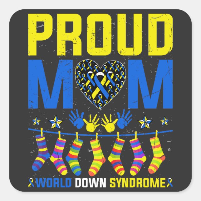 Proud Mum World Down Syndrome Awareness Day Ribbon Square Sticker (Front)