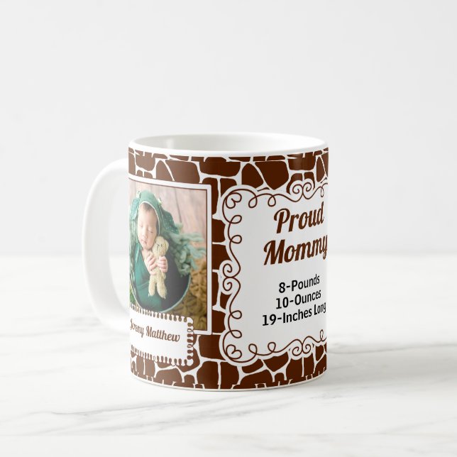 Proud Mummy Giraffe Print with Baby Photos Coffee Mug (Front Left)