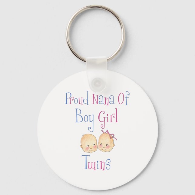 Proud Nana of Boy Girl Twins Key Ring (Front)