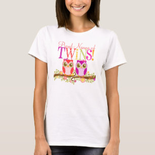 Proud Nanna of Twins! Cute Baby Owls Shirt