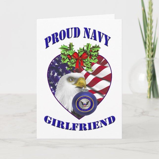 Proud Navy Girlfriend Christmas Card (Front)
