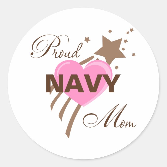 Proud Navy Mum Heart Classic Round Sticker (Front)