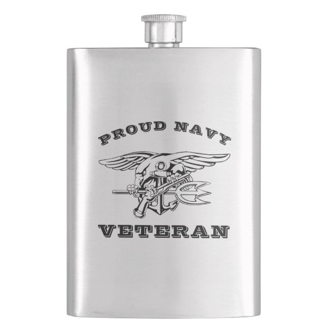 Proud Navy Veteran Stainless Steel Flask (Front)