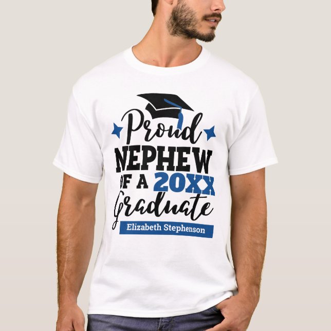 Proud nephew 2022 graduate black blue tassel name T-Shirt (Front)