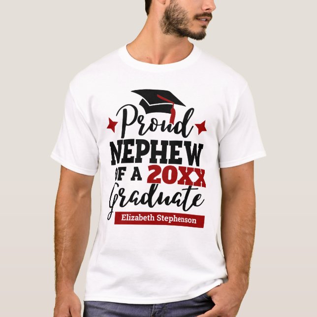 Proud nephew 2022 graduate black red tassel name T-Shirt (Front)