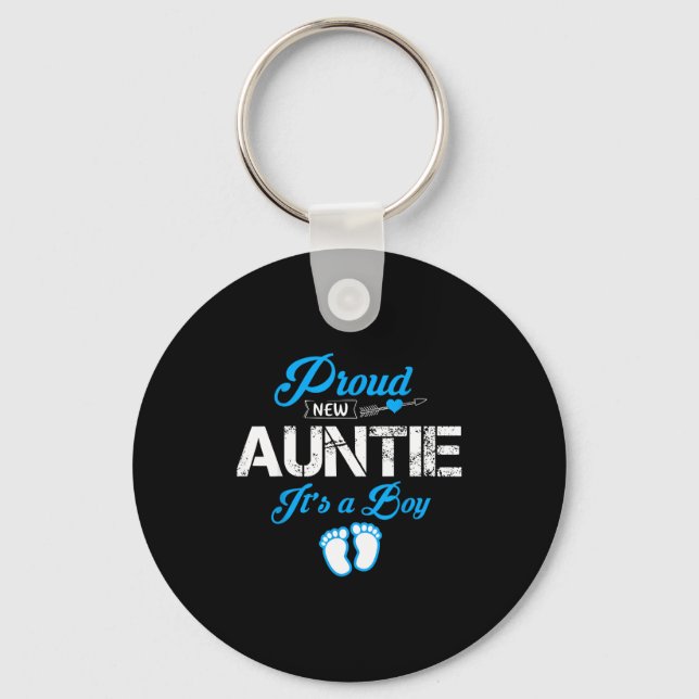 Proud New Auntie It's A Boy Gender Reveal Funny Fa Key Ring (Front)