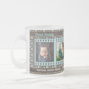 Proud New Daddy Brown and Aqua 4 Photo Frosted Glass Coffee Mug