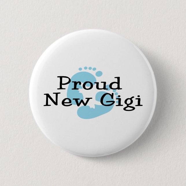 Proud New Gigi Baby Boy Footprints 6 Cm Round Badge (Front)